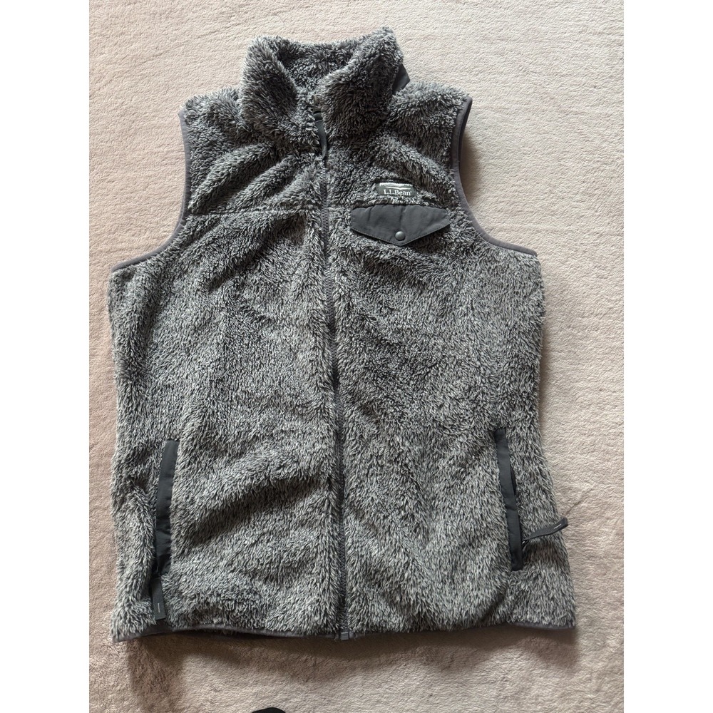 LL Bean Vest Mens Hi-Pile Deep Snap Pocket Fleece Full Zip Gray Unisex Sz Small